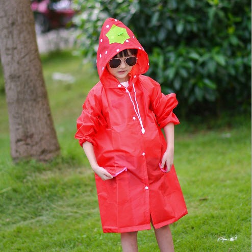 เสื้อกันฝนเด็กลายน่ารักๆ การ์ตูน สีแดง สตอเบอรี่ ลายจุด Funny Raincoat