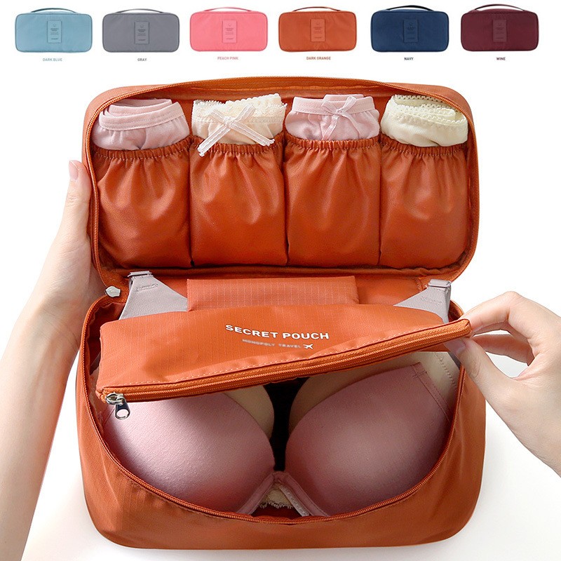 กระเป๋าจัดเก็บชุดชั้นใน Underware Pouch แบ่งออกเป็น 3 ส่วน - สีส้ม