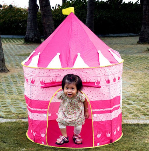 กระโจมเด็ก เต็นท์เด็กเล่น Play Tents กางออก พับเก็บง่าย ขนาด 105x135 cm มีถุงเก็บเต็นท์ - สีชมพู