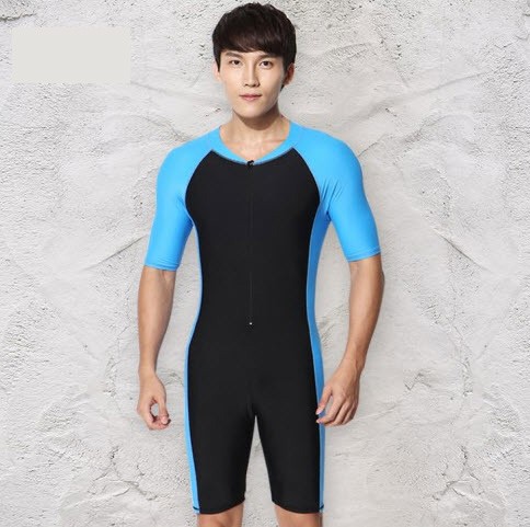 ชุดว่ายน้ำผู้ใหญ่ แบบซิป Sunscreen Jump Elastic water suit เต็มตัว ใส่ได้ทั้งเพศชายและหญิง - สีฟ้าดำ
