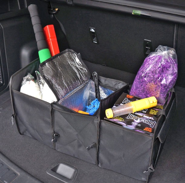 กระเป๋าอเนกประสงค์ กล่องเก็บของหลังรถ พับเก็บได้ แบ่งออกเป็น 3 ช่อง จุของได้เยอะ เก็บความเย็น - สีดำ