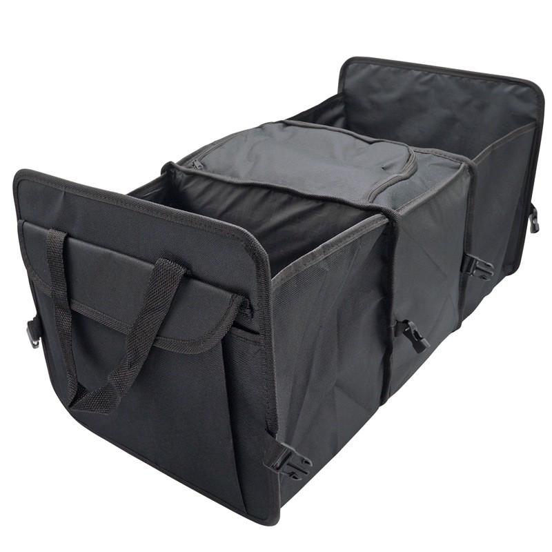 กระเป๋าอเนกประสงค์ กล่องเก็บของหลังรถ พับเก็บได้ แบ่งออกเป็น 3 ช่อง จุของได้เยอะ เก็บความเย็น - สีดำ