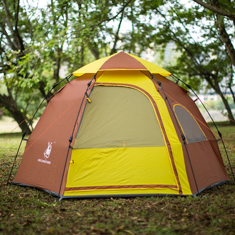 เต็นท์นอน Hydraulic Automatic Clamping Tent แบบโดม ขนาดกว้างสุดรอบนอกโครง 245x245x145 น้ำหนัก 4.67kg - สีน้ำตาล