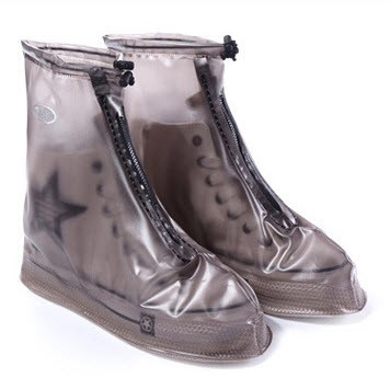 รองเท้ากันฝนแฟชั่น rain cover shoes เป็นซิปถอดใส่ง่าย - สีน้ำตาลใส