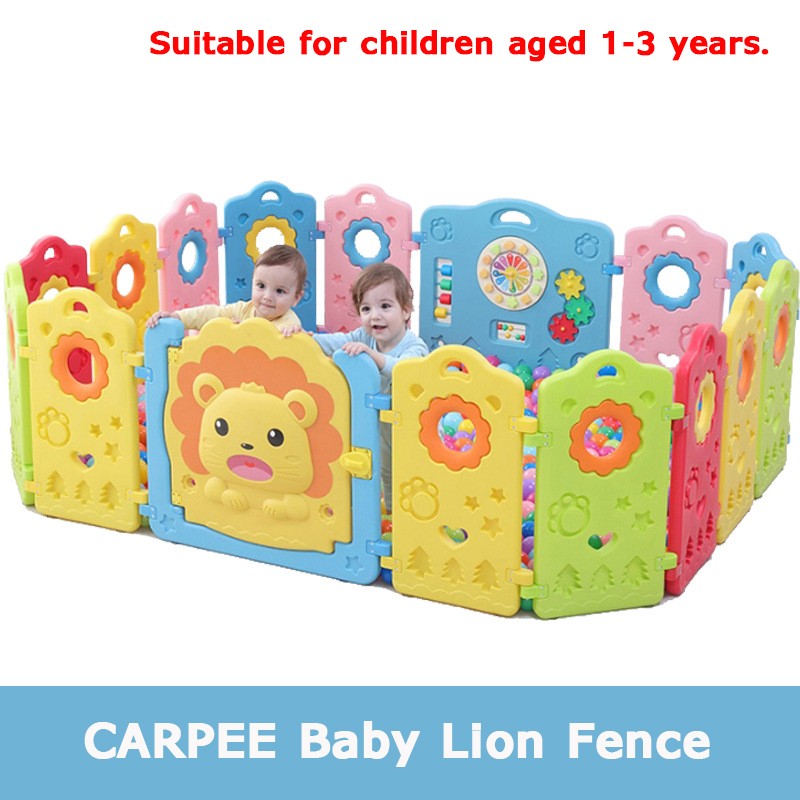 คอกกั้นเด็ก พลาสติก ลาย สิงโต CARPEE Baby Lion Fence สูง 65 ซม. เหมาะสำหรับเด็กอายุ 1 – 3 ปี ขนาด : 195 x 160 x 65 cm — Size L