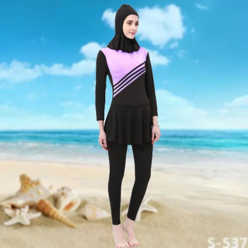 ชุดว่ายน้ำ สุภาพสตรี แบบมีที่คลุมศรีษะ สำหรับ มุสลิม มี 6 ขนาดให้เลือก — สีชมพู