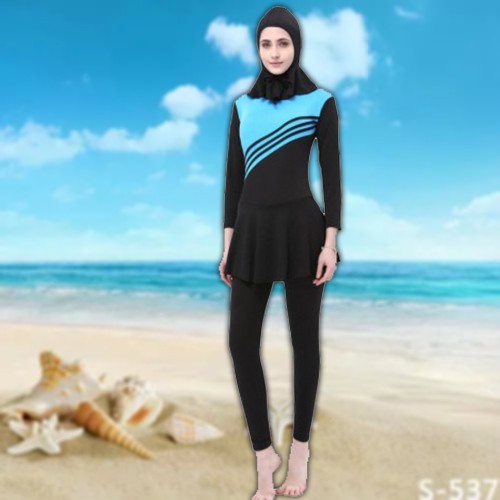 ชุดว่ายน้ำ สุภาพสตรี แบบมีที่คลุมศรีษะ สำหรับ มุสลิม มี 6 ขนาดให้เลือก — สีน้ำเงิน