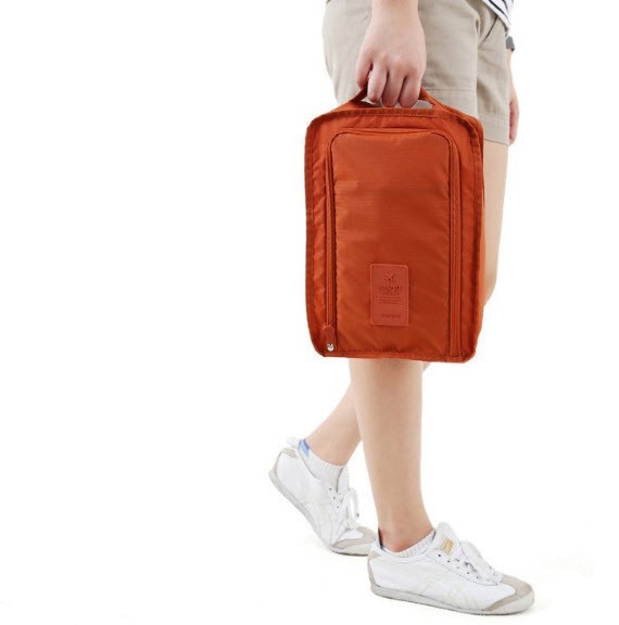 กระเป๋าใส่รองเท้า Shoes Pouch สำหรับเดินทาง กันน้ำ ขนาด 21 x 30 x 11.5 ซม. — สีส้ม