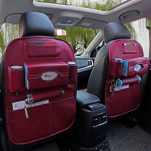 กระเป๋าจัดระเบียบ จัดเก็บหลังเบาะ ในรถ หนังคุณภาพสูง ขนาด 65 x 50 ซม. — สีแดง