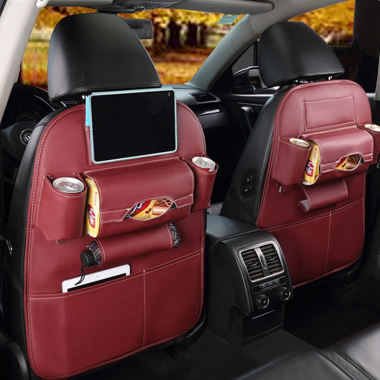 กระเป๋าจัดระเบียบ จัดเก็บหลังเบาะ ในรถ หนังคุณภาพสูง ขนาด 65 x 50 ซม. — สีแดง