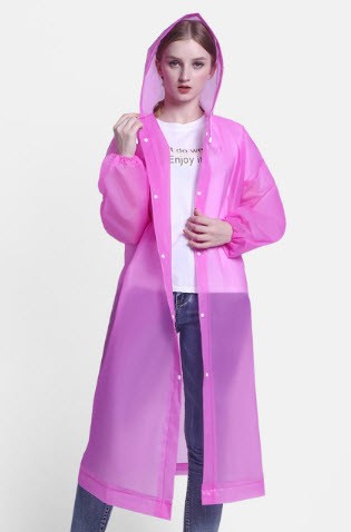 เสื้อคลุมกันฝนน้ำหนักเบา EVA Rain Coat แบบ Free Size ขนาด 65 x 115 cm — สี่ชมพู