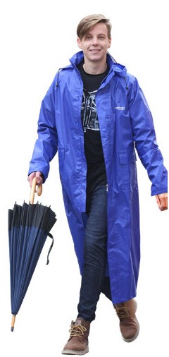 เสื้อคลุมกันฝน แบบยาว PVC พร้อมแถบสะท้อนแสง มีฮูด แขนจั๊ม ผ้านิ่มมาก— สีน้ำเงิน