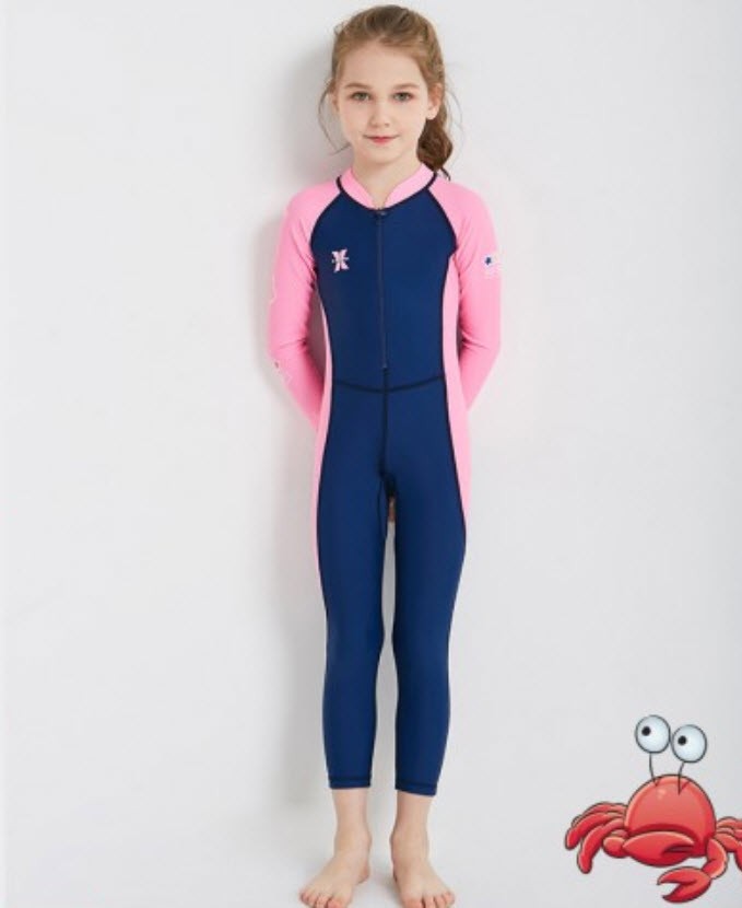 ชุดว่ายน้ำ สำหรับเด็ก บอดี้สูท ป้องกันแสงแดด กันแดด UPF50+ แขนยาว ขายาว เนื้อผ้าหนา – สีชมพู / น้ำเงิน