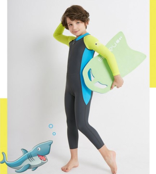 ชุดว่ายน้ำ สำหรับเด็ก บอดี้สูท ป้องกันแสงแดด กันแดด UPF50+ แขนยาว ขายาว เนื้อผ้าหนา – สี เขียว / เทา