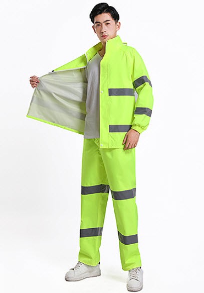 ชุดกันฝน เสื้อ กางเกง หมวกพร้อมที่กันแดด PVC เนื้อผ้าหนา คุณภาพสูง มีแถบสีสะท้อนแสง – สีเขียวนีออน