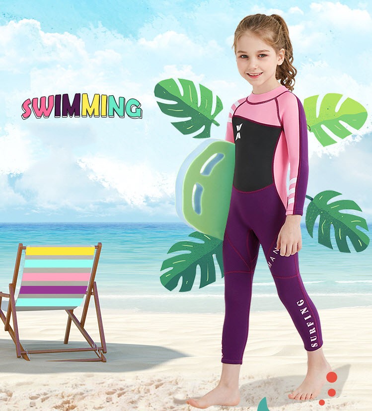 ชุดว่ายน้ำเด็กเก็บอุณหภูมิ Dive & Sail กันแดด UPF 50+ ชุดว่ายน้ำเก็บอุณหภูมิ เนื้อผ้าหนา 2.5 มิลลิเมตร — สีชมพู