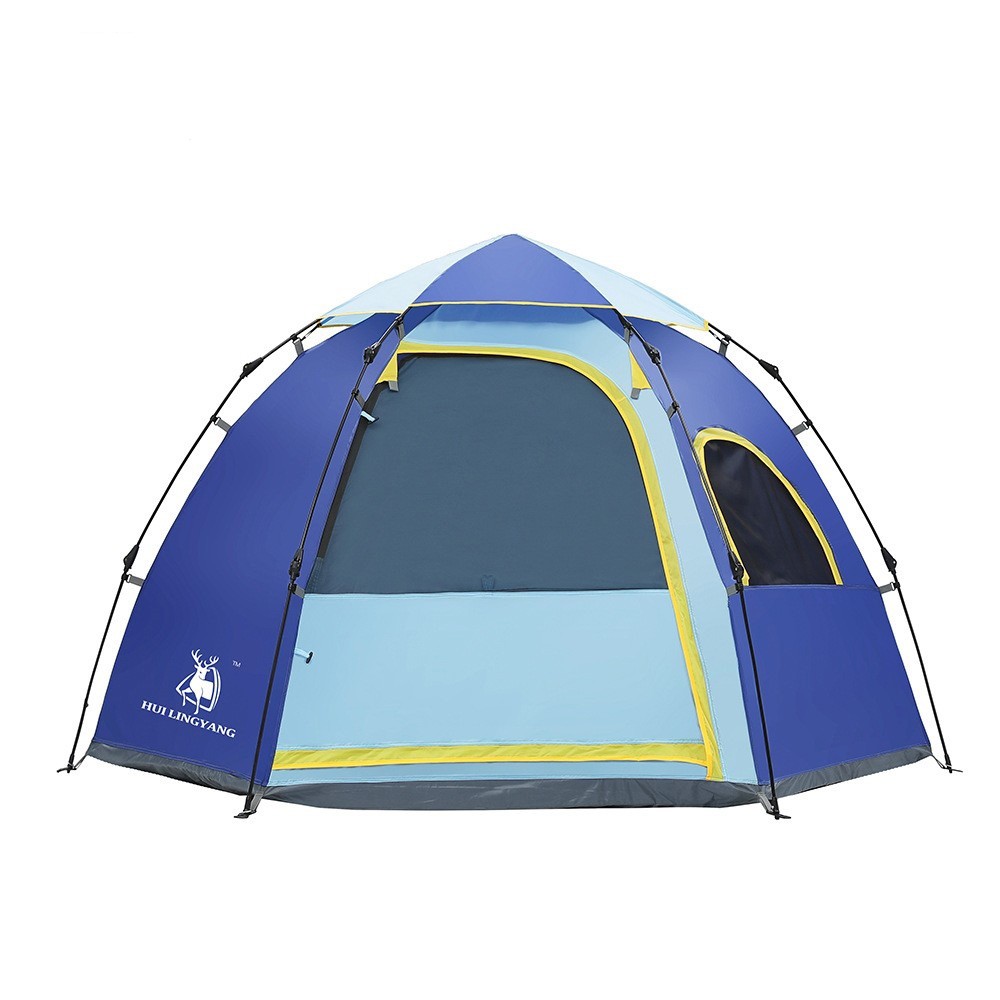 เต็นท์นอน Hydraulic Automatic Clamping Tent แบบโดม ขนาดกว้างสุดรอบนอกโครง 245x245x145 น้ำหนัก 4.67kg - สีน้ำเงินแถบเหลือง