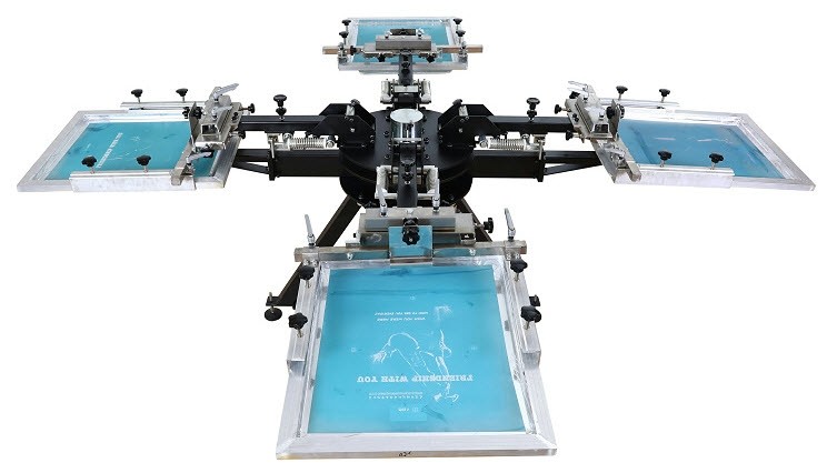เครื่องสกรีนแบบจานหมุน มือโยก manual 4-color stations screen printing machine