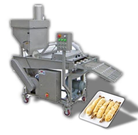 เครื่องคลุกเกล็ดขนมปัง SFJ400 Fish strips and chicken wicker breading and crumbs machine 380V 100kg 3.25（kw）3-15m/min