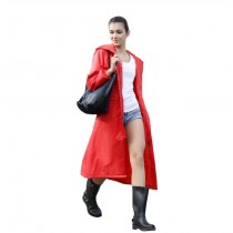 เสื้อคลุมกันฝน แบบยาว PVC พร้อมแถบสะท้อนแสง มีฮูด แขนจั๊ม ผ้านิ่มมาก — สีแดง