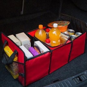 กระเป๋าอเนกประสงค์ กล่องเก็บของหลังรถ พับเก็บได้ แบ่งออกเป็น 3 ช่อง จุของได้เยอะ เก็บความเย็น - สีแดง