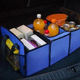 กระเป๋าอเนกประสงค์ กล่องเก็บของหลังรถ พับเก็บได้ แบ่งออกเป็น 3 ช่อง จุของได้เยอะ เก็บความเย็น - สีน้ำเงิน