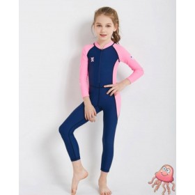 ชุดว่ายน้ำ ปกป้องจากแสงแดด สำหรับเด็ก บอดี้สูท กันแดด UPF50+ แขนยาว ขายาว เนื้อผ้าหนา – สีชมพู / น้ำเงิน