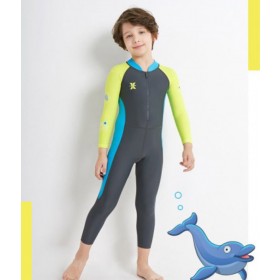 ชุดว่ายน้ำ สำหรับเด็ก บอดี้สูท ป้องกันแสงแดด กันแดด UPF50+ แขนยาว ขายาว เนื้อผ้าหนา – สี เขียว / เทา