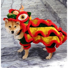 เสื้อตรุษจีนสุนัข แมว สีแดง ลายมังกร